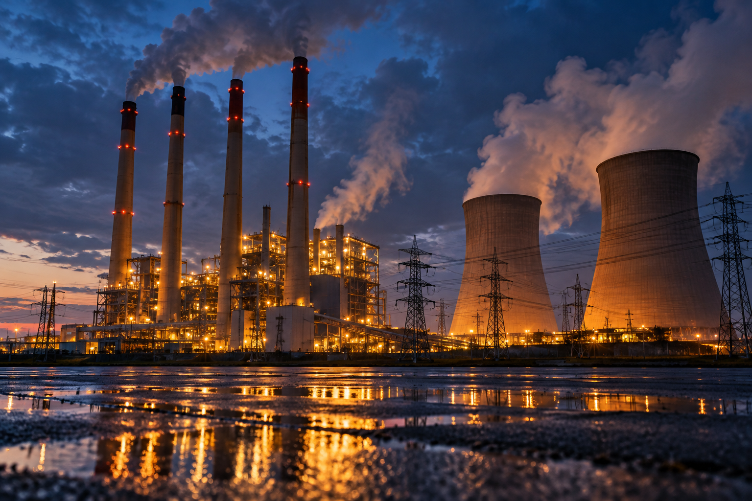 Power plant at dusk